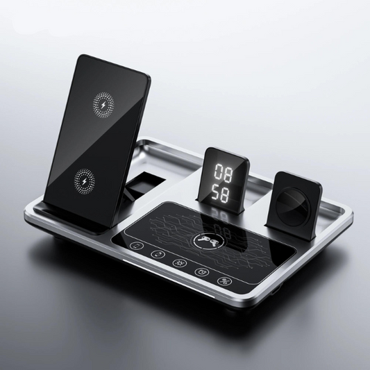 4-in-1-Ladestation mit Schnellladefunktion für Smartphones, Uhren und Kopfhörer – platzsparendes Design