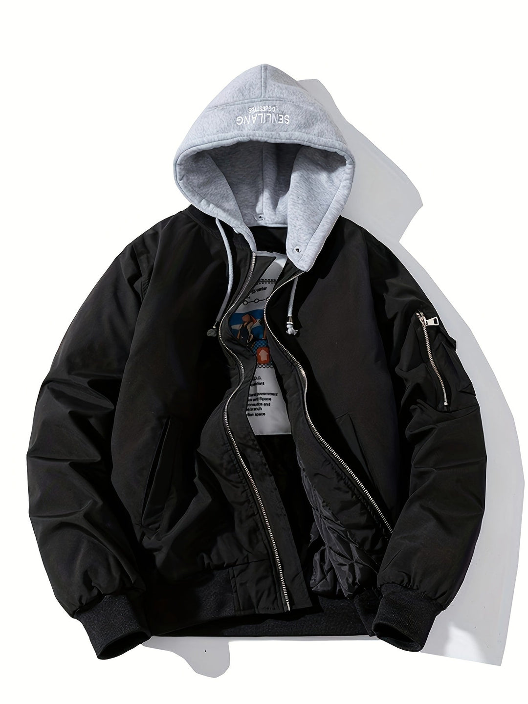 Men's Bomber Jacket with Hood | Comfortable Fit with Zipper | Layered Hood Design | Streetwear Casual Look
