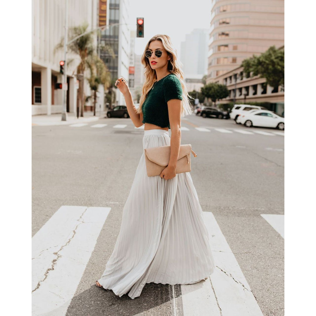 Damen Hohe Taille Maxi Rock | Weiche Falten