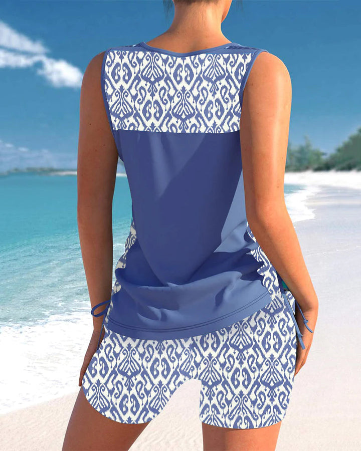 Women's Tankini Set Sleeveless Cross Detail Neckline Shorts Set | Sport