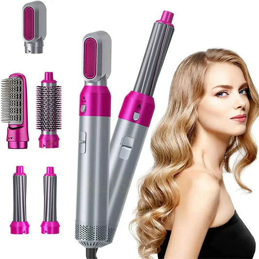 5-in-1-Haartrocknerbürste mit Glätteisen und Lockenstab – Für alle Haartypen, ergonomisches Design, 1000 Watt