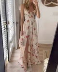 Damen Maxikleid | Reguläre Passform | Florales Kleid mit V-Ausschnitt | Sommer Urlaubslook