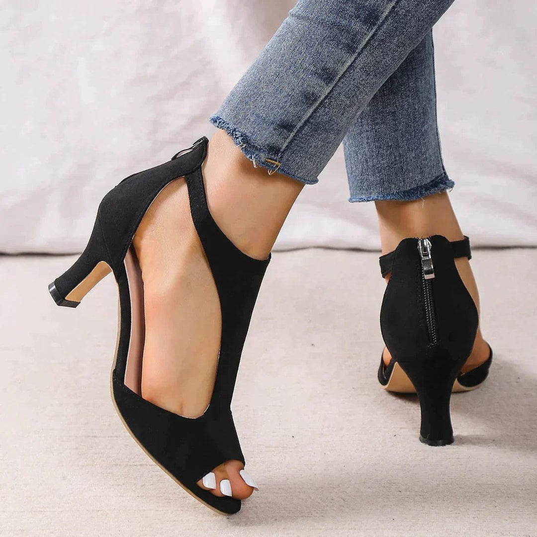 Damen Absatzschuhe mit offenen Zehen und Blockabsatz | Minimalistisch