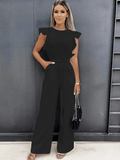 Damen Jumpsuit mit eckigem Ausschnitt Spitzendetails und ausgestelltem Bein | Langarm