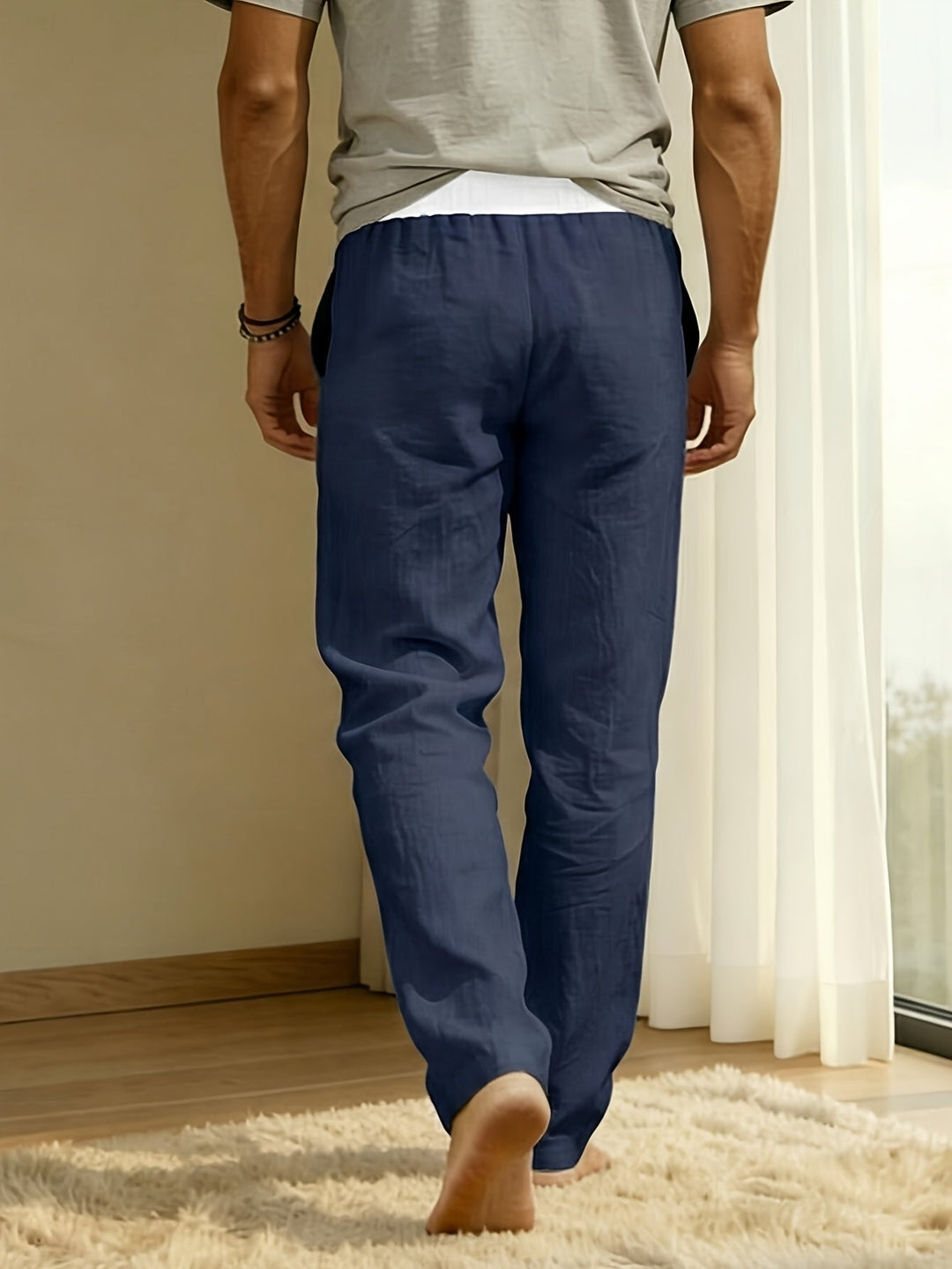 Herrenhose | Relaxed Fit Hose mit Geradem Bein | Kordelzugbund und Taschen | Lässiger Sommerstil