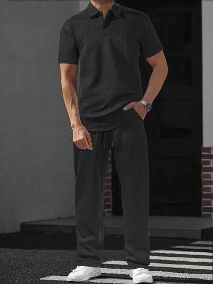 Herren Set | Relaxed Fit Polo-Shirt und Hosen-Set | Kordelzugbund | Smart Casual Stil