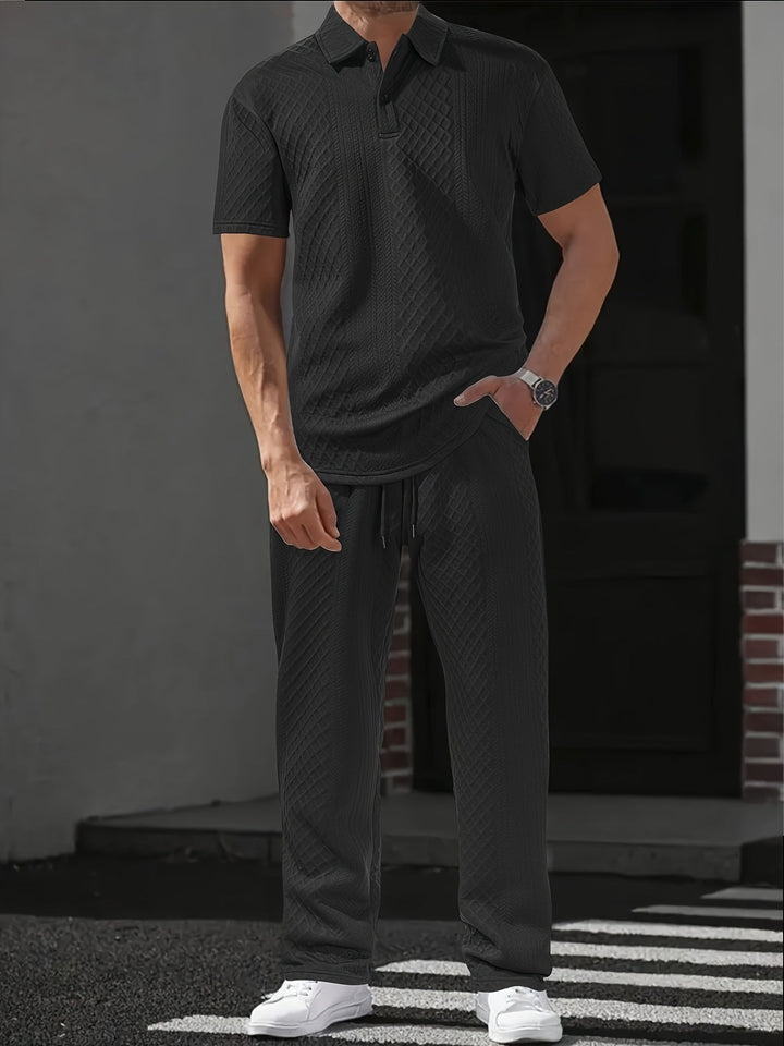Herren Set | Relaxed Fit Polo-Shirt und Hosen-Set | Kordelzugbund | Smart Casual Stil