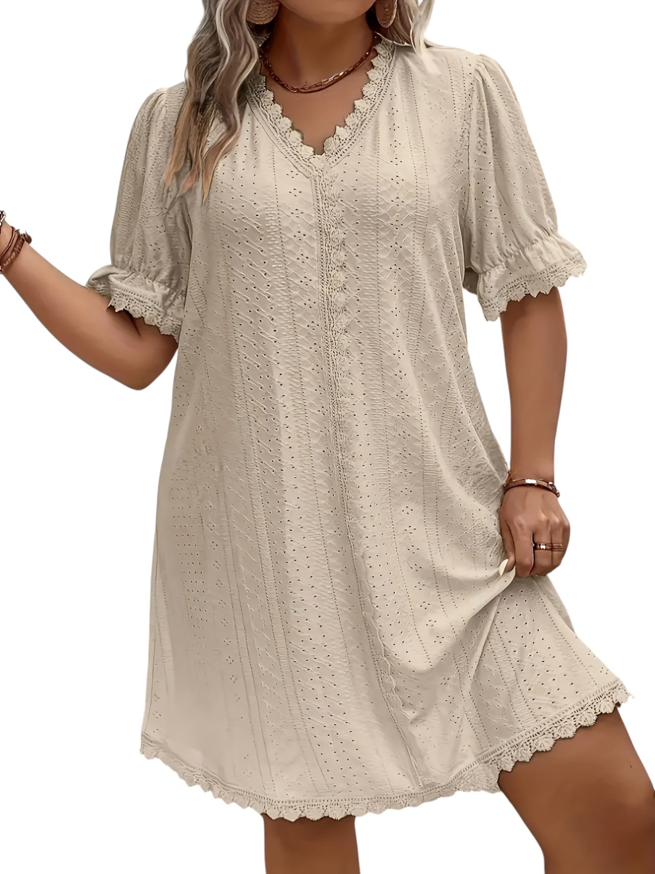 Damen Plus-Size Kleid mit V-Ausschnitt – Elegant & Bequem