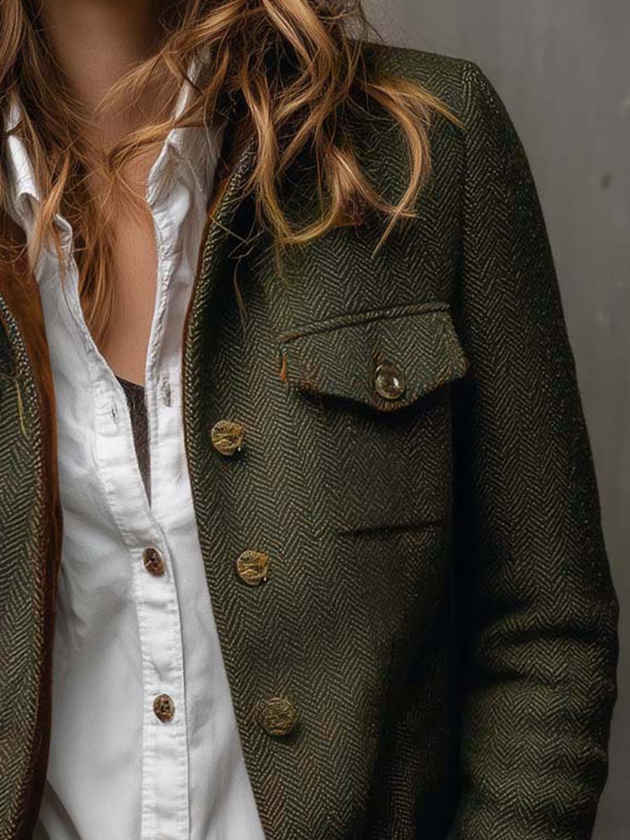 Wren | Women's Vintage Herringbone Contrast Trim Blazer