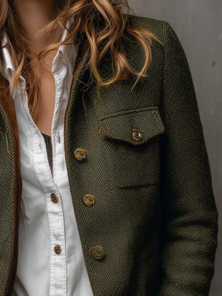 Wren | Women's Vintage Herringbone Contrast Trim Blazer