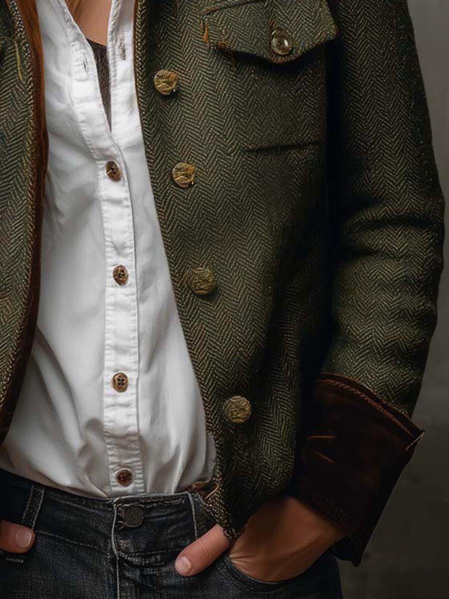 Wren | Women's Vintage Herringbone Contrast Trim Blazer