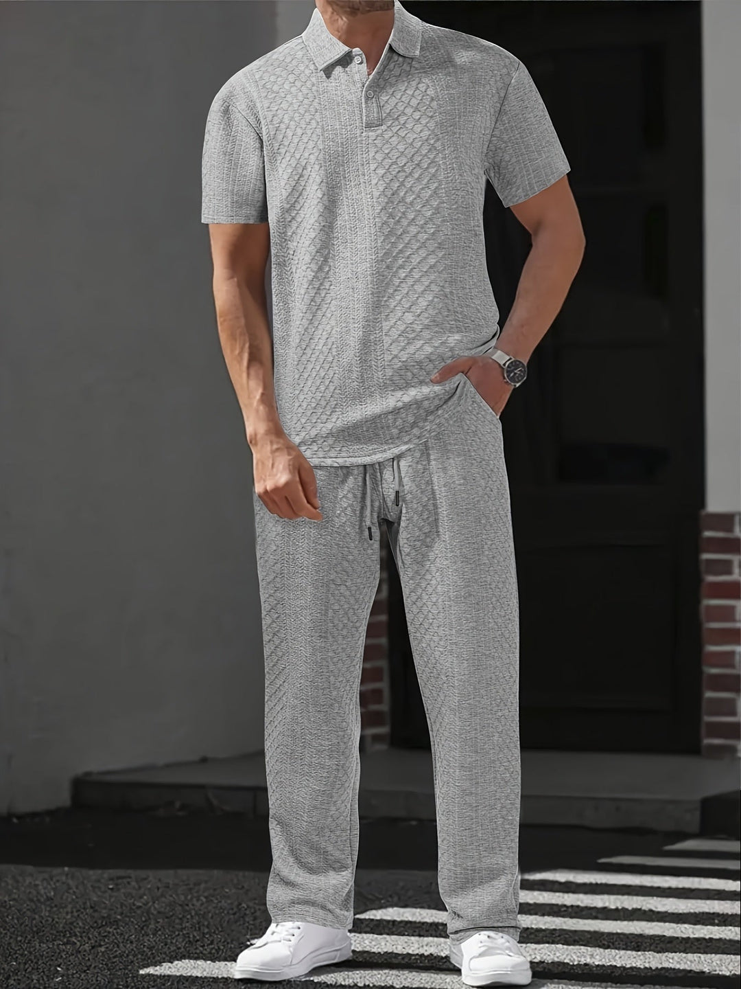 Herren Set | Relaxed Fit Polo-Shirt und Hosen-Set | Kordelzugbund | Smart Casual Stil