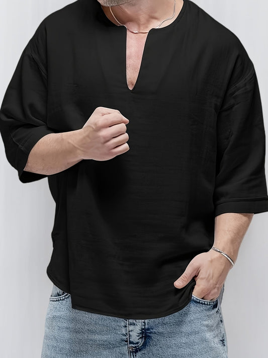 Herren Henley-Shirt | Relaxed Fit Shirt | V-Ausschnitt Design | Lässiger Alltagsstil