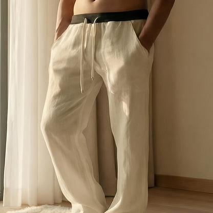 Pantaloni da uomo | Pantaloni a vestibilità comoda con gamba dritta | Vita con coulisse e tasche | Stile estivo casual