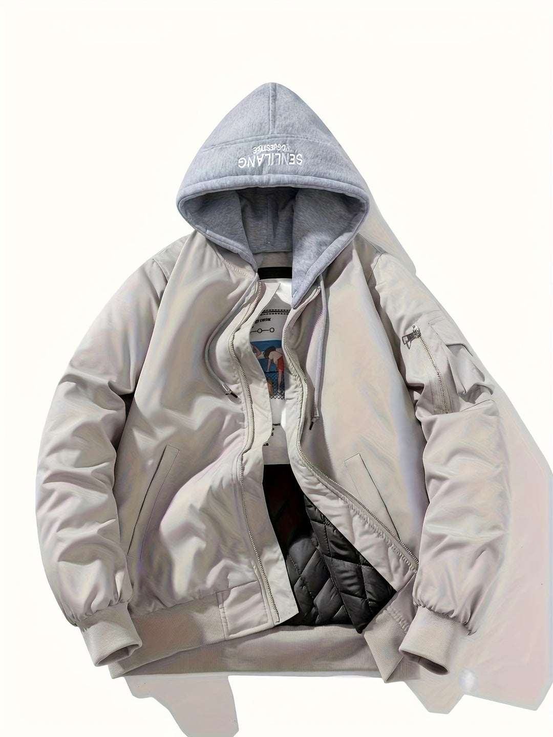 Men's Bomber Jacket with Hood | Comfortable Fit with Zipper | Layered Hood Design | Streetwear Casual Look