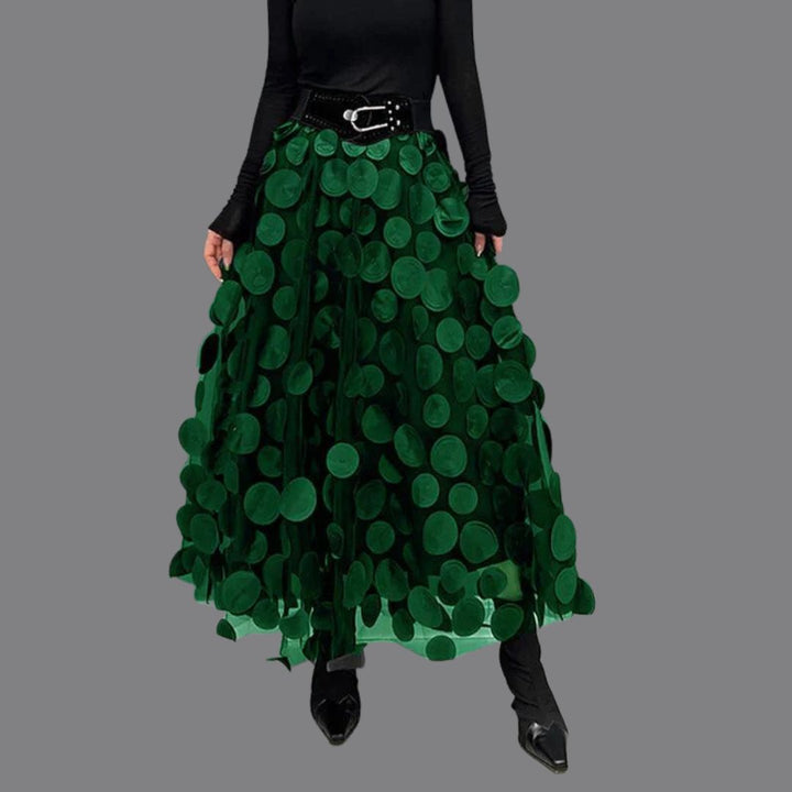 Women's Midi Skirt with High Waist | Circle Appliqués