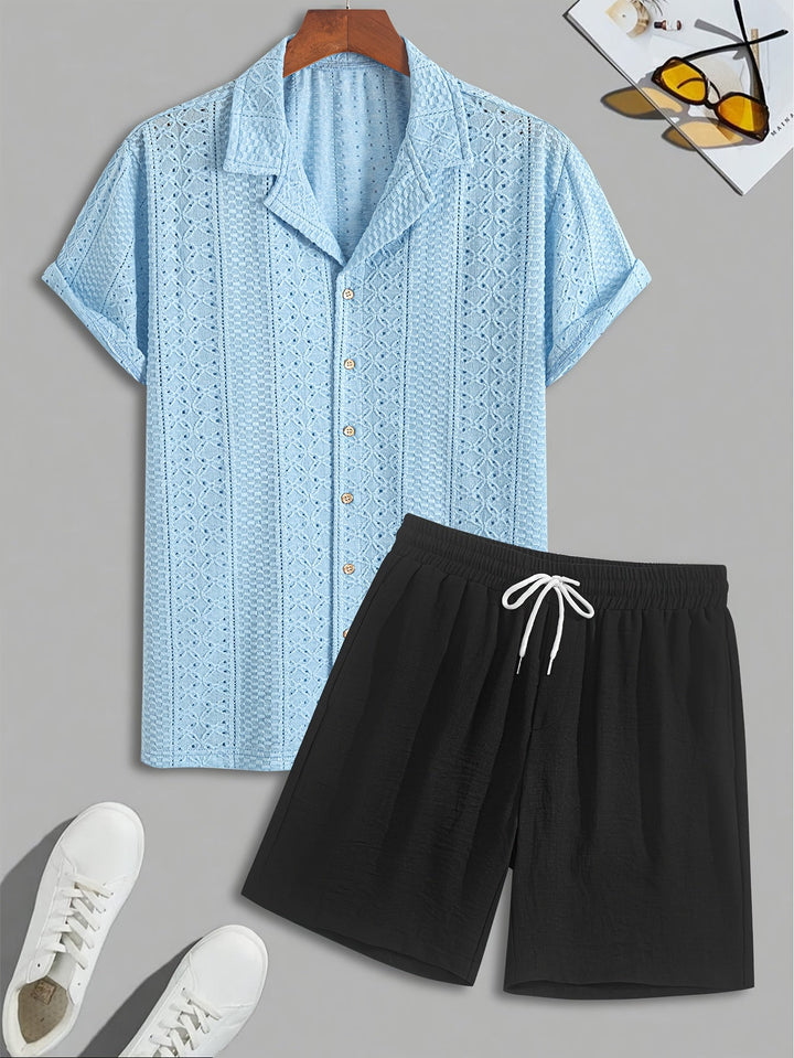 Herren Freizeit Set | Zweiteiliges Outfit mit Hemdkragen | Shorts mit Kordelzug | Moderner Sommerlook