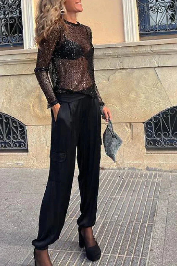 Damen Schichtbluse mit glamourösem Pailletten-Look – Carlotta