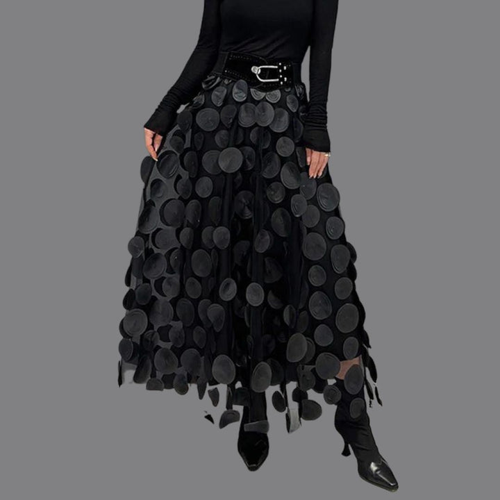 Women's Midi Skirt with High Waist | Circle Appliqués