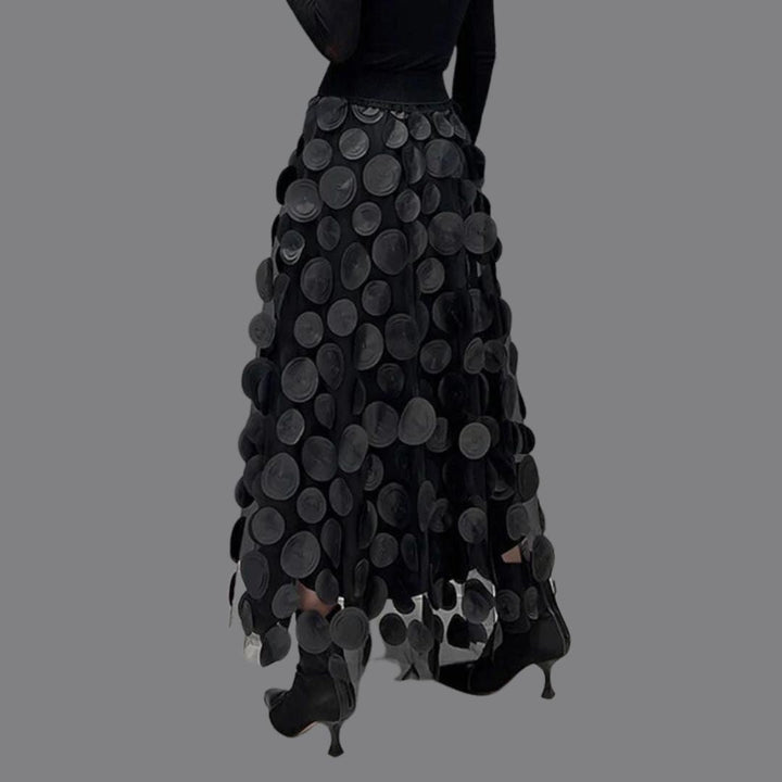 Women's Midi Skirt with High Waist | Circle Appliqués