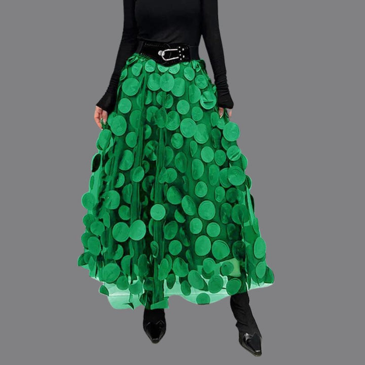 Women's Midi Skirt with High Waist | Circle Appliqués