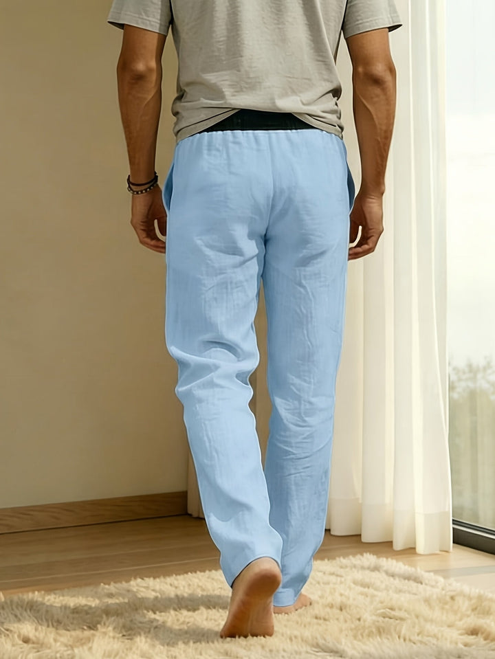Herrenhose | Relaxed Fit Hose mit Geradem Bein | Kordelzugbund und Taschen | Lässiger Sommerstil