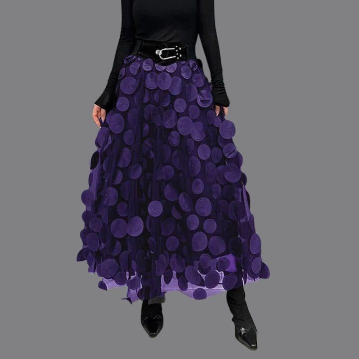 Women's Midi Skirt with High Waist | Circle Appliqués