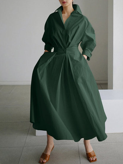 Abito camicia maxi da donna | Patta con bottoni e cintura annodata | Stile senza tempo ed elegante