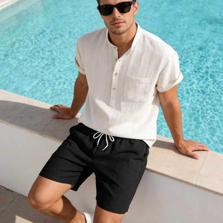 Herren Sommer Set | Relaxed Fit Zweiteiler | Kurzarm Henley Shirt und Shorts | Lässiger Freizeitstil