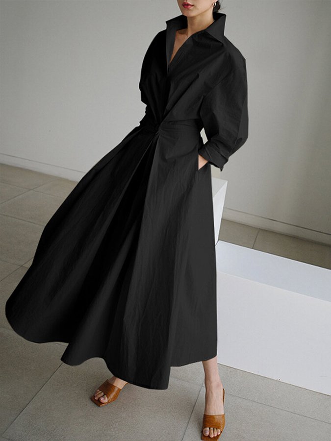 Abito camicia maxi da donna | Patta con bottoni e cintura annodata | Stile senza tempo ed elegante