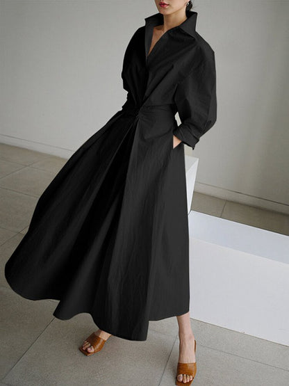 Abito camicia maxi da donna | Patta con bottoni e cintura annodata | Stile senza tempo ed elegante