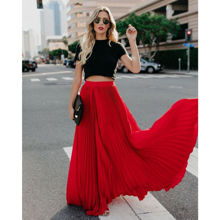 Damen Hohe Taille Maxi Rock | Weiche Falten