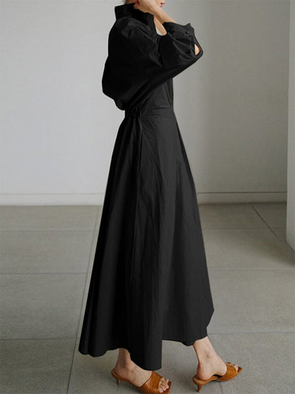 Abito camicia maxi da donna | Patta con bottoni e cintura annodata | Stile senza tempo ed elegante