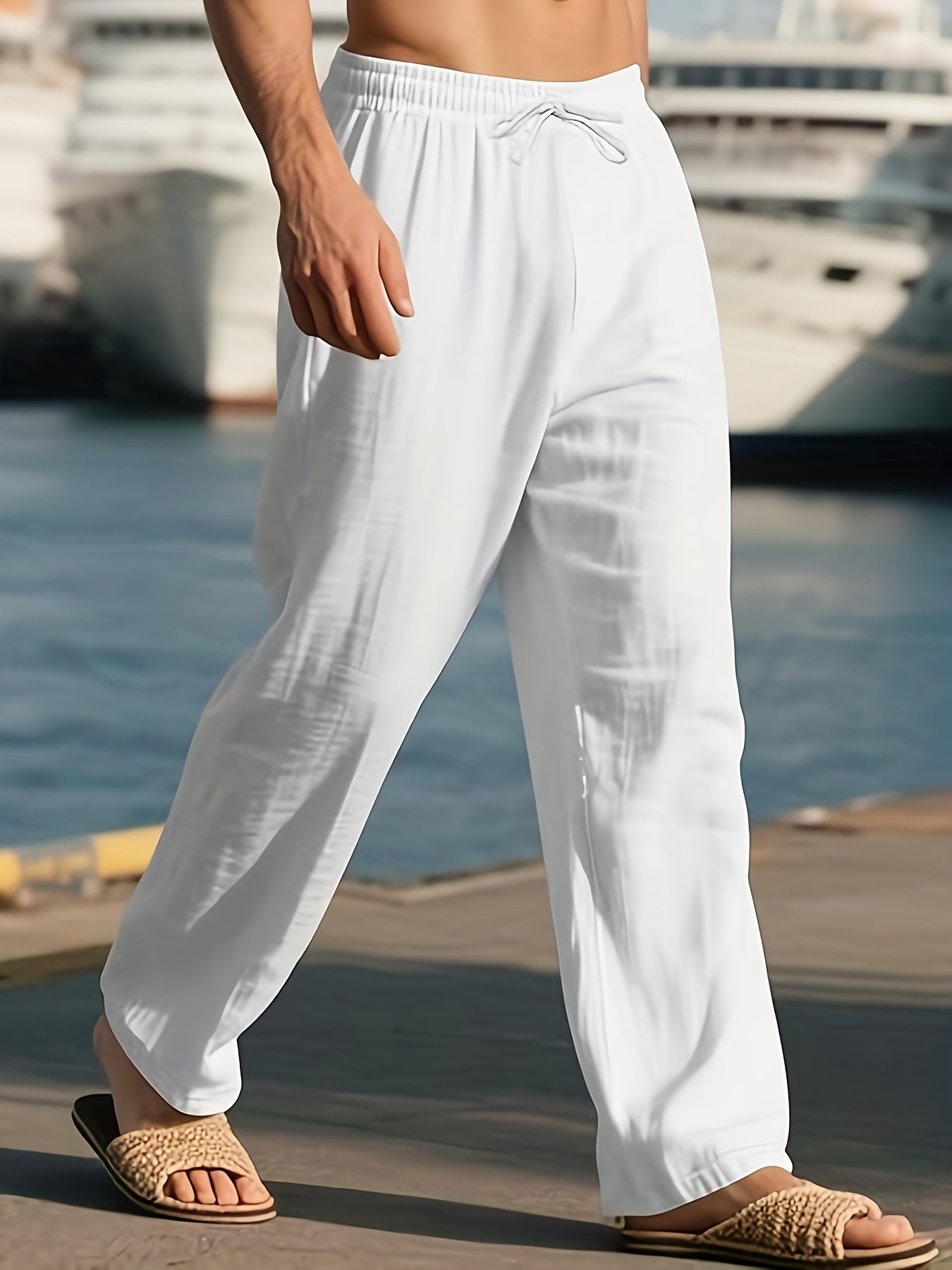Herrenhose | Relaxed Fit Hose mit Geradem Bein | Kordelzugbund | Lässiger Sommerstil