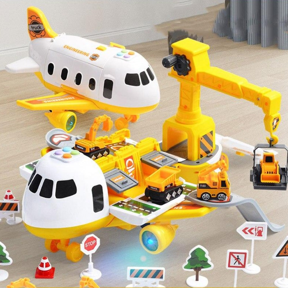 Abenteuer-Flugzeug-Spielset – großes Flugzeug und sechs Mini-Baufahrzeuge – geeignet für Kinder von 3 bis 6 Jahren – fördert kreatives Spielen 9