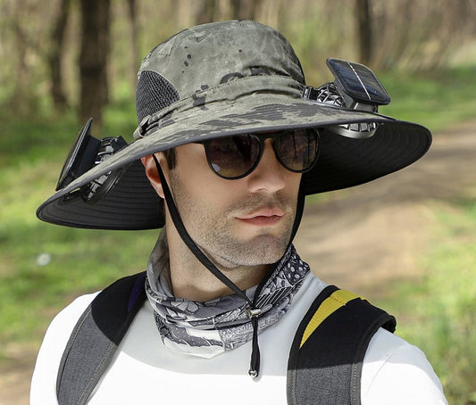 AirShade Sonnenhut für Herren mit Ventilator – Einheitsgröße, solarbetriebene Kühlung, breite Krempe, leicht und verstellbar