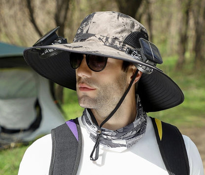 AirShade Sonnenhut für Herren mit Ventilator – Einheitsgröße, solarbetriebene Kühlung, breite Krempe, leicht und verstellbar