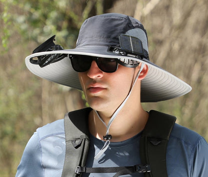 AirShade Sonnenhut für Herren mit Ventilator – Einheitsgröße, solarbetriebene Kühlung, breite Krempe, leicht und verstellbar