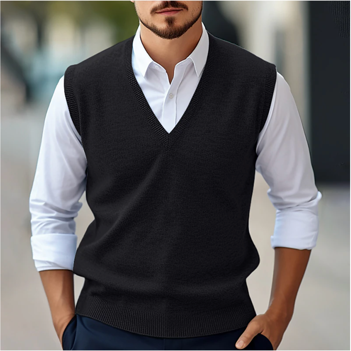 Ärmelloser V-Ausschnitt Pullover | Herrenmode für Frühling und Herbst