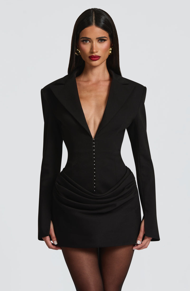 Damen Langarm Minikleid Mit Kragen Knopfdetails | Knopfdetail