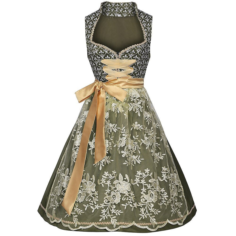 Besticktes Dirndlkleid in Grün – Oktoberfest | Elegantes Trachtenkleid mit Schürze