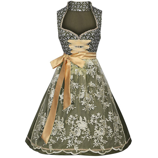 Besticktes Dirndlkleid in Grün – Oktoberfest | Elegantes Trachtenkleid mit Schürze