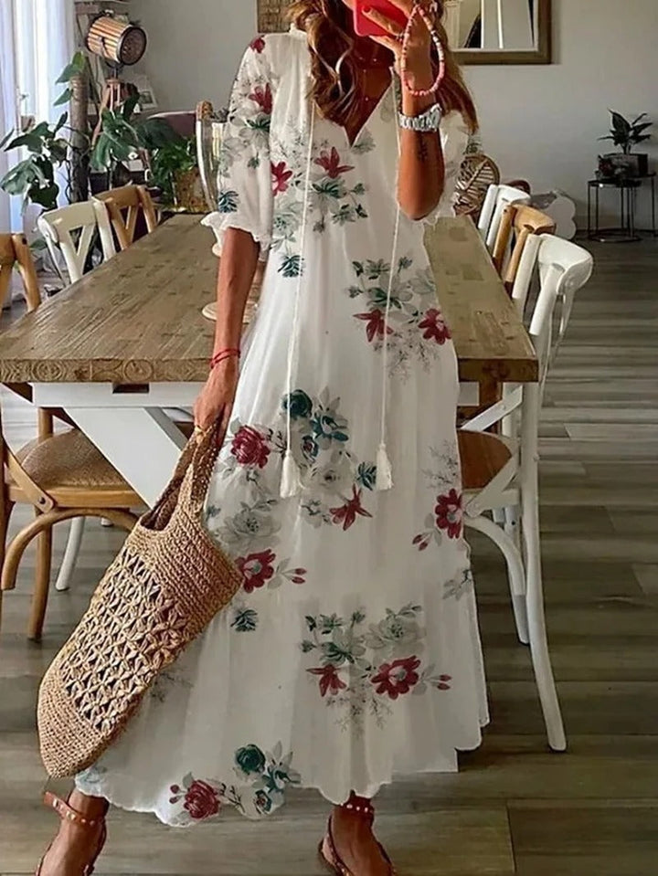 Bettina | Damen Kurzärmelig V-Ausschnitt Bohème Sommerkleid | Maxi 7