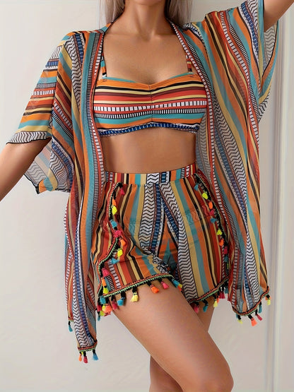 Bikini Set | 3-teiliges Sommer Outfit für Damen im Boho-Stil