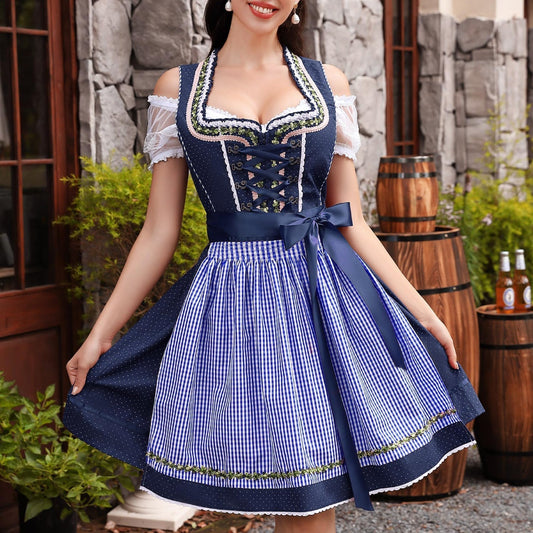Blaues 3-teiliges Dirndl-Set – Oktoberfest | Mit Bluse und Schürze für den traditionellen Look