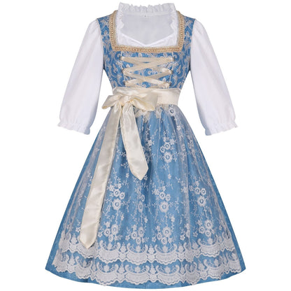 Blaues Dirndlkleid mit Bluse und Spitzenschürze – Oktoberfest | Festliche Tracht für Damen