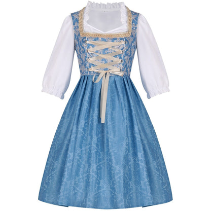 Blaues Dirndlkleid mit Bluse und Spitzenschürze – Oktoberfest | Festliche Tracht für Damen