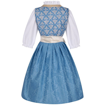 Blaues Dirndlkleid mit Bluse und Spitzenschürze – Oktoberfest | Festliche Tracht für Damen