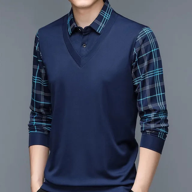 Herren Hemd mit langen Ärmeln und karierten Ärmeln | Casual Wear