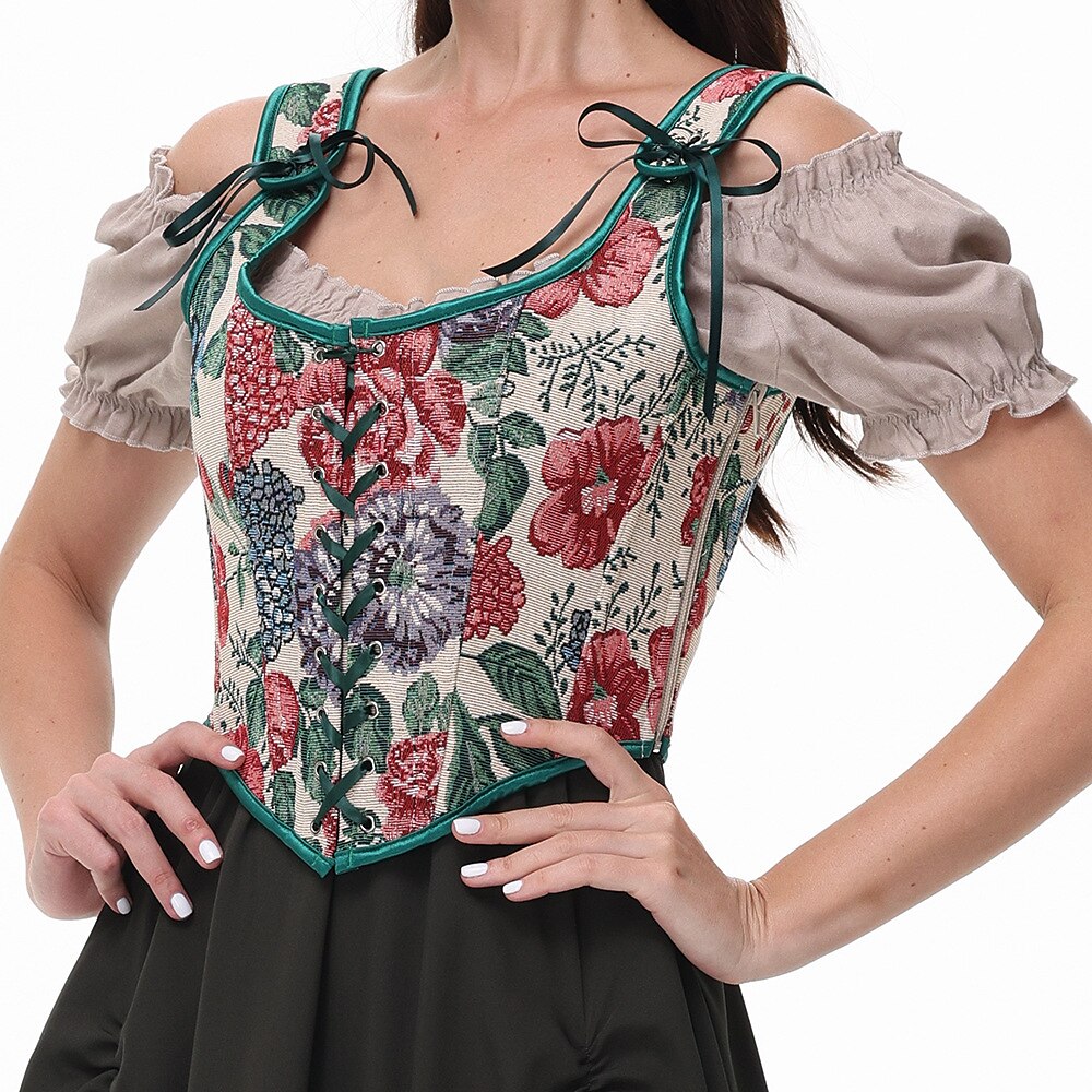 Blumenkorsett mit Schnürverschluss – U-Rücken | Romantisches Top mit floralem Touch